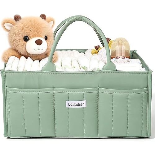 DADADEER Baby Diaper Caddy Organizer, Portable Nursery Storage Basket for Newborn Essentials, Changing Table & Car Caddy Organizer, Gift for Baby Shower, Registry Must-Have for Boy Girl, Green