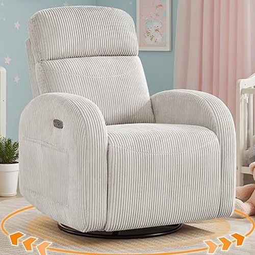 Power Rocker Recliner for Nursery, Electric Nursery Recliner Glider with USB & Type-C Port, Swivel Rocker Recliners with Double Pockets for Living Room,Camel Corduroy