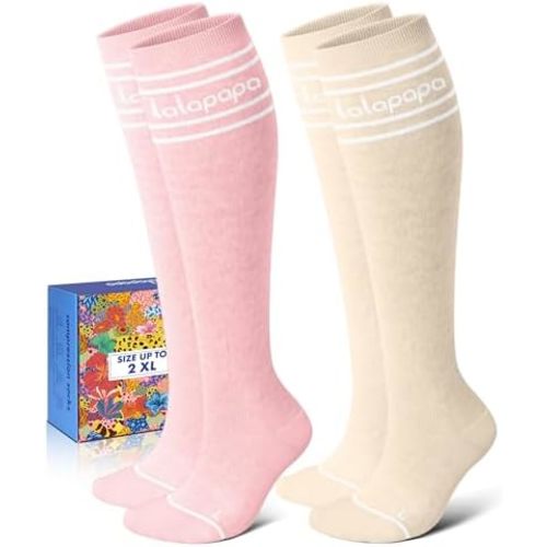 Thick Soft Cotton Compression Socks for Women Men 15-20mmHg Knee High Breathable Cotton Socks for All Day Comfort