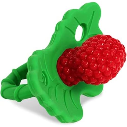 RaZbaby RaZberry Silicone Teether Pacifier – Teething Relief for Infants, Food-Grade, BPA-Free, Hands-Free Design, Natural Berrybumps Fruit Texture for Sensory Development, Freezable – Red