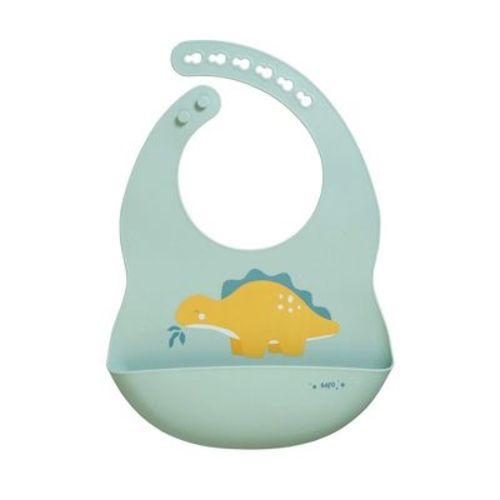 Saro Dino Bib (mint): Adjustable Silicone Baby Bib For Mealtime Fun