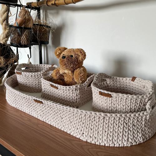 Baby Changing Basket; Wood Bottom and Cotton Frame; Change Pad; Baby Basket; Baby Shower Gift