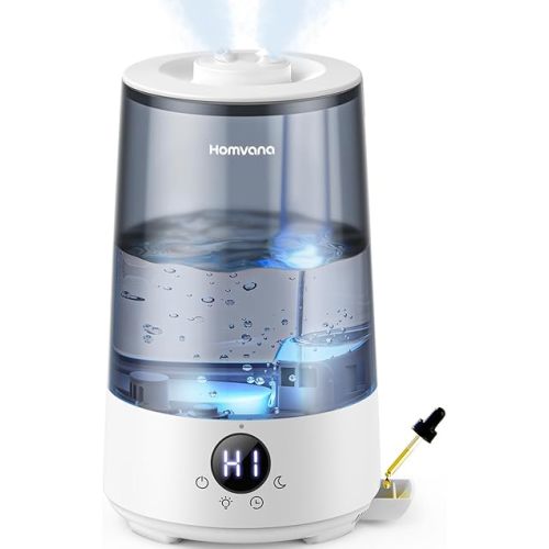 Homvana Humidifiers for Bedroom Home, 3.6 L Cool Mist Top-Fill 34H Super Long Time, Quiet 16dB, Baby Humidifier, Oil Diffuser for Large Room, Plants, Nursery, Office BPA FREE, 7 Color Light Ultrasonic