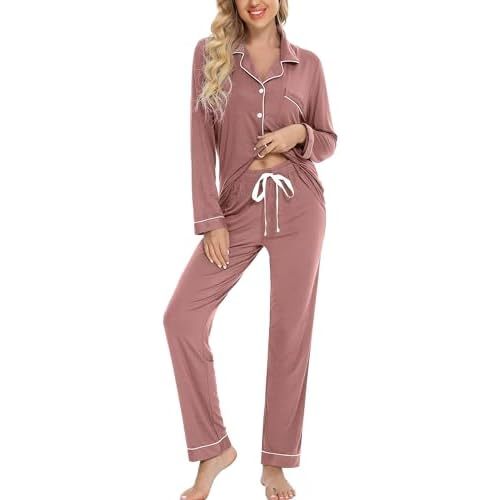 Leikar Button Up Pajama Set For Women Long Sleeve Shirt And Pajama Pants Soft Pjs Lounge Sets