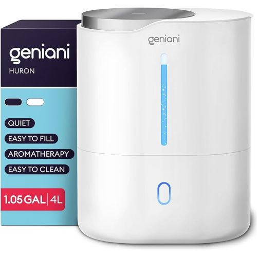 GENIANI Ultrasonic Cool Mist Humidifier for Bedroom, Large Rooms, Home, 4L - Easy Fill & Clean Humidifier for Plants w/Auto Shut-off, 40H Runtime - Quiet, Top Fill Air Humidifier & Vaporizer for Baby - White