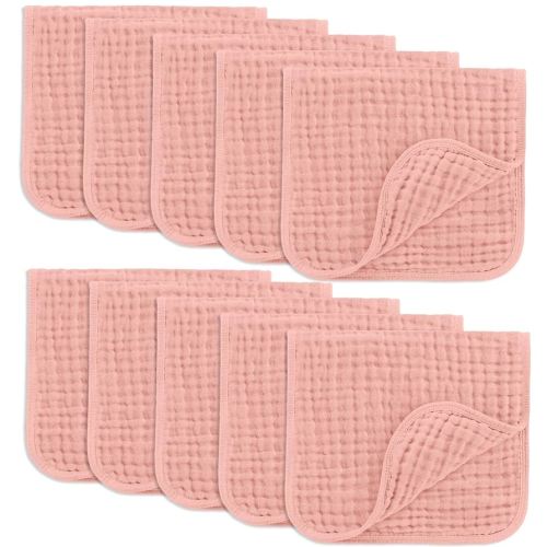 Comfy Cubs Muslin Burp Cloths 20" x 10", Pack of 10 - Large, 6-Layer, Ultra Absorbent 100% Cotton for Baby Drool and Messes - Soft, Safe & Gentle Baby Burp Cloths for Boys & Girls - Bold Blush