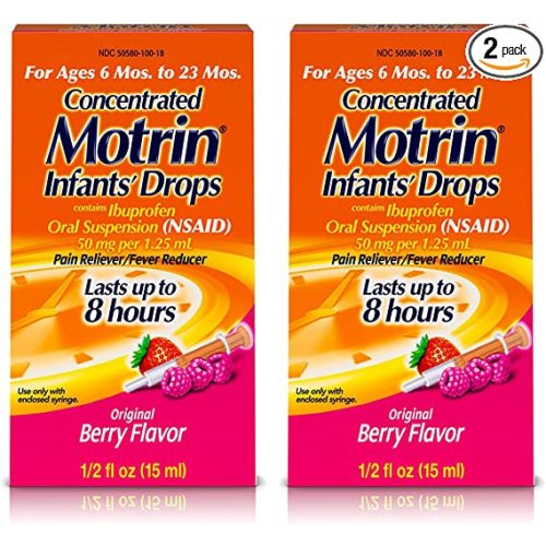 Motrin Infants Concentrated Drops, Fever Reducer, Ibuprofen, Berry Flavored.5 Oz (Pack of 2) - 0.5 Fl Oz (Pack of 1)