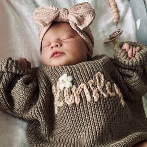 Newborn Name Sweater, Baby Name Sweater, Custom Hand Embroidered, Personalized Baby Clothes, Valentine Gift - Etsy