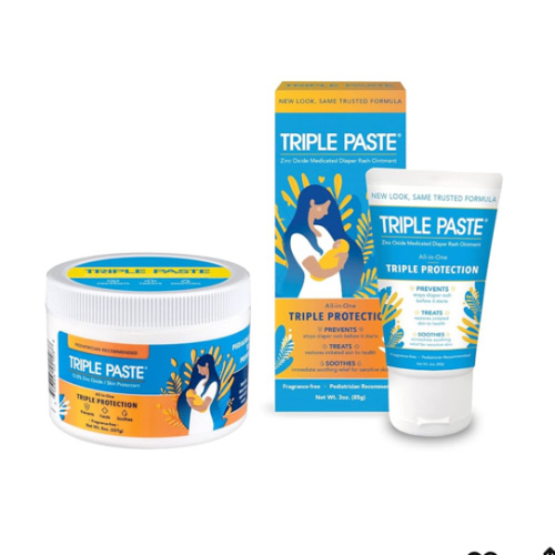 Triple Paste Diaper Rash Cream for Baby - 8 Oz Tub & 3 Oz Tube At Home & On the Go Bundle - Zinc Oxide Ointment Treats, Soothes and Prevents Diaper Rash