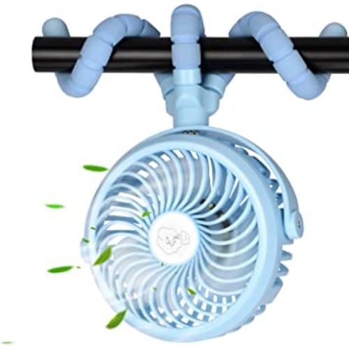 TDONE Stroller Fan Mini Portable Fan USB Personal Fan Long Working Handheld Fan 12pcs LED Camping Fan Batterry Operated Fan Clip on Fan for Stroller Travel (Blue-A)