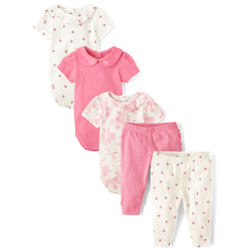 0-3 Months Baby Girls Floral 5-Piece Outfit Set - Homegrown by Gymboree - Pink