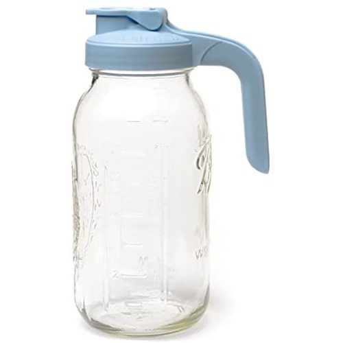 County Line Kitchen - Heavy Duty Glass Mason Jar Pitcher - Wide Mouth, 2 Quart (64 oz / 1.9 Liter), Sky Blue