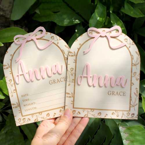 Personalized Birth Flower Baby Name Sign: Engraved Wood Newborn Photo Prop