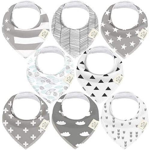 8-Pack Organic Baby Bandana Bibs for Boys, Girls - Super Absorbent Triangle Baby Bibs for Drooling and Teething Infant, 100% Cotton Extra Soft for Newborn, Infant 0-36 Months (Grayscape)
