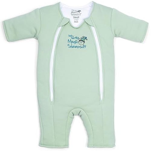 Baby Merlin's Magic Sleepsuit Transition Swaddle Baby Sleep Suit for 3-6 Months - 100% Cotton Layers with Double Zipper for Easy Diaper Change - Comfortable Sleepwear for Back Sleeping - Sage Green