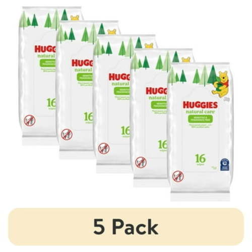(5 pack) Huggies Natural Care Sensitive Baby Wipes, Unscented, 1 Soft Pack (16 Wipes Total) (Select for More)