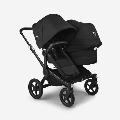 Bugaboo Donkey 5 Duo bassinet and seat stroller Midnight black sun canopy, midnight black fabrics, black chassis | Bugaboo
