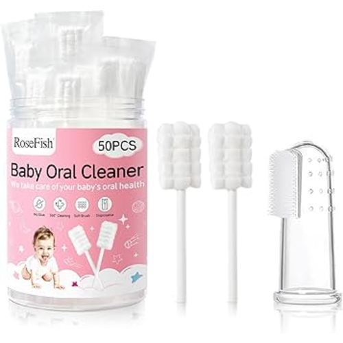 50Pcs Baby Tongue Cleaner for 0-36 Month No Glue Disposable Baby Mouth Oral Cleaner Infant Toothbrush Baby Gum Cleaner 3D Soft Infant Tongue Cleaner+1PCS Finger Toothbrush