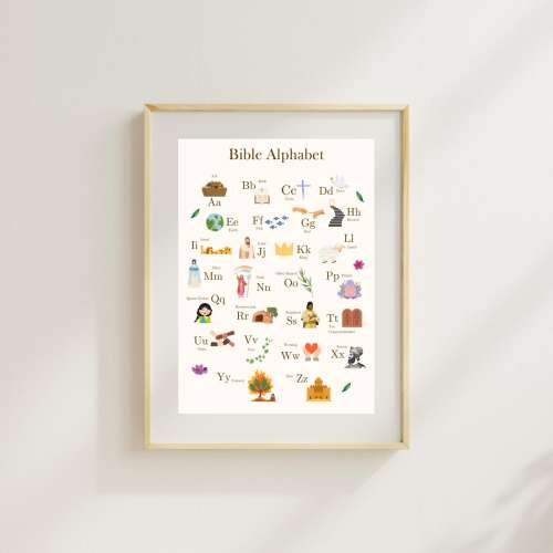 Bible Alphabet Poster | Christian ABC Wall Art for Kids | Printable Learning Poster 11x17 | Christian Classroom Decor | Nursery Bible Print