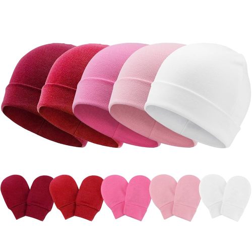 Newborn Baby Hats and Mittens Set Infant Beanie Cap Toddler Gloves Newborn Hospital Hats for Baby Boys Girls Kid 0-6 Months