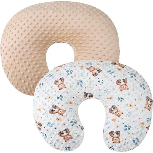Dot Nursing Pillow Cover Set 2 Pack Nursing Pillow Slipcovers, Ultra Soft Compatible with Boppy Pillow,Standard Pillow for Baby Boy Girl Light Coffee, Bear