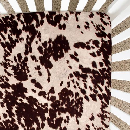 Brown Cow Print Baby Fitted Crib Sheet Western Cowboy Boho Cowhide Highland Soft Farmhouse Gender Neutral Animal Print