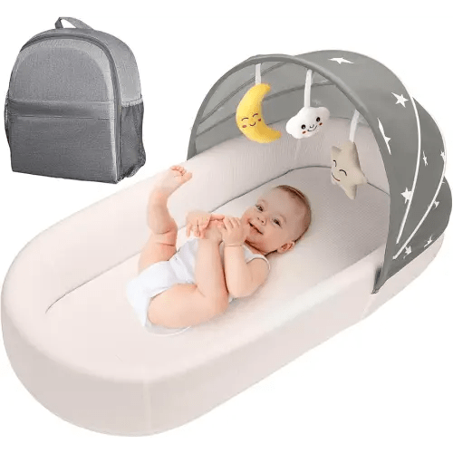 Travel Bassinet Portable Baby Bassinet, Baby Lounger for Newborn, Infant and Toddler, Suitable for Indoor & Outdoor Carrying, Mini Cribs Co Sleeper for Baby in Bed, Foldable Washable, Grey