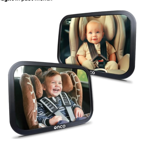 Onco Baby Car Mirror Rear Facing (2 Pack) - 100% Shatterproof & Shakeproof, Award-Winning Convex Car Mirror for Baby with 360° Rotation, Newborn Essentials (9.6 x 6.9 in)