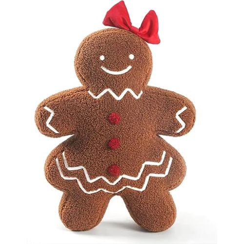 Christmas Decoration Cute Plush Sherpa Gingerbread Girl Cushion Pillow with Filling Soft Comfort Plush Home Decor Pillows