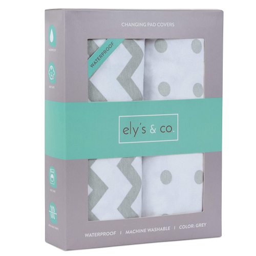 Waterproof 100% Jersey Cotton Waterproof Changing Pad Cover, Grey Chevron & Polka Dots, 2 Count