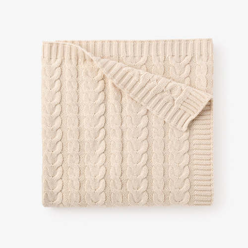 Wheat Horseshoe Cable Knit Baby Blanket WHEAT / 30X40