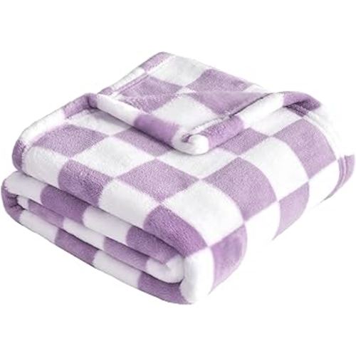 Yurhap Checkered Baby Blanket Fleece Baby Blankets for Girls, Ultra Soft Cozy Fluffy Infant Toddler Newborn Receiving Blankets for Crib Stroller, 30''x40'', Purple