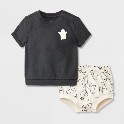 Baby 2pc Halloween Ghost Friends T-Shirt & Bloomer Set - Cat & Jack™ Black 3M