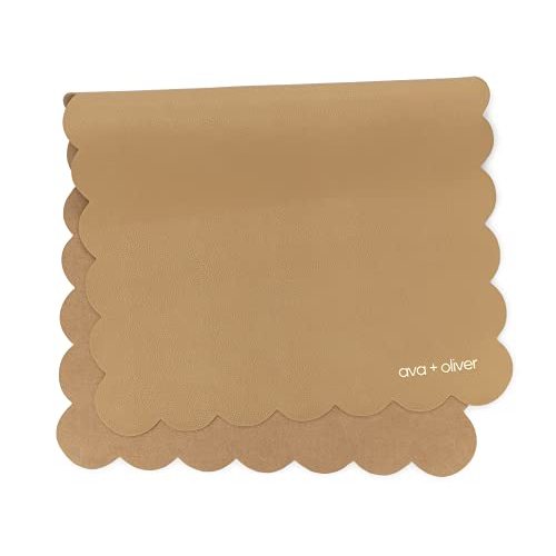Ava + Oliver Vegan Leather Baby Changing Mat (16 X 30 in) - Multipurpose Wipeable and Portable Diaper Changing Mat - Foldable Travel Changing Mat (Tan Scallop)