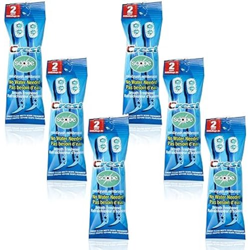 Crest Scope | Mini Brushes-Disposable Toothbrushes with Toothpaste and Pick for Work or Travel (12count, 6 Pack (12 Brushes))