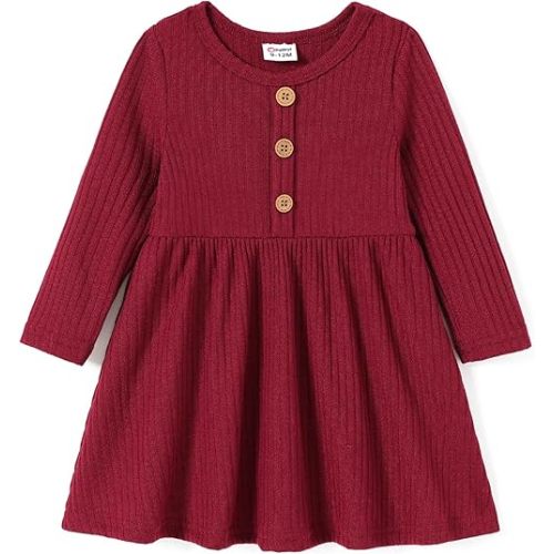 PATPAT Baby Toddler Girl Dresses Infant Sleeveless Summer Tank Dress Sundress Long Sleeve Fall Dress Rib Knit with Headband