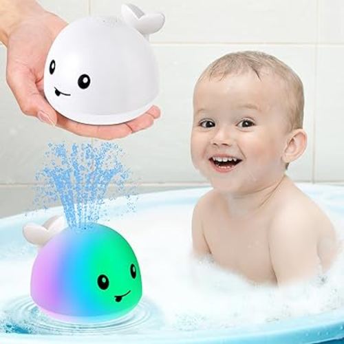 Gigilli Baby Whale Bath Toy, USB Rechargeable Bath Fountain Toy 6-12 12-18 Months, Light Up Bath Toys Sprinkler, Spray Water Pool Bathtub Toys for Toddlers 1-3 2-4 Infant Kid Baby 2 3 4 5 Shower Gifts