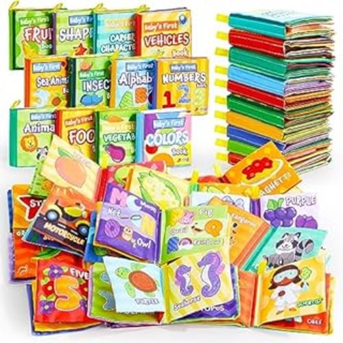 Baby Bath Books, Nontoxic Fabric Soft Baby Cloth Books, Early Education Toys, Waterproof Baby Books for Toddler, Infants Perfect Shower Toys, Kids Bath Toys Birthday Gift (Pack of 8)