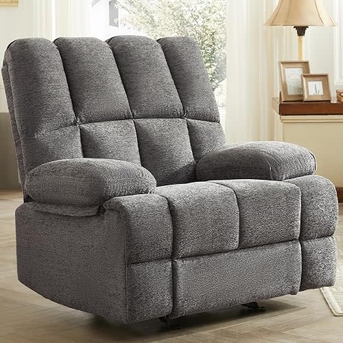WILLOVE Oversized Rocker Recliner Chair Extra Wide Rocking Recliners Overstuffed Soft Big Man Manual Recliner Extra Large Living Room Chair 350 LBS Capacity, Light Grey