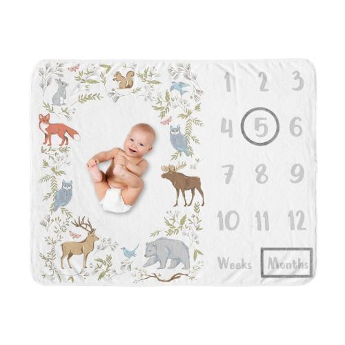 Sweet Jojo Designs Gender Neutral Baby Milestone Blanket Woodland Toile Multicolor