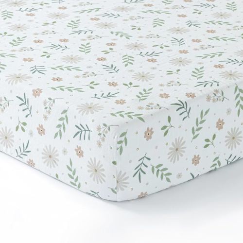 Muslin Crib Fitted Sheet,Soft,Breathable,1-Pack for Boys,Girls,100% Cotton Crib Sheets Fitted for Standard Cribs and Toddler Beds,28x52 Standard Crib Sheet,Crib Sheet | Flowers
