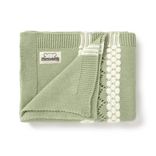 mimixiong Coton Baby Blanket Knitted Receiving Baby Blankets for Newborns Boy Girl Sage Green 40x30 Inch