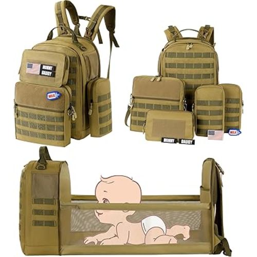 MABOZOO Baby Diaper Bag Backpack Combo with 4 Detached Bag, Diaper Bag with Expandable Diaper Changing Station and Pad, Dad Diaper Bag Baby Bag for Boys Girls