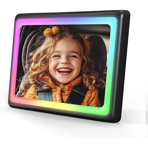Baby Car Mirror with Light 1-PACK, 7 RGB Colors, 360° Adjustable Rear Facing Car Seat Mirror, Wide Clear View & Shatterproof Safety for Infant Newborn Toddler with Remote for Universal Car