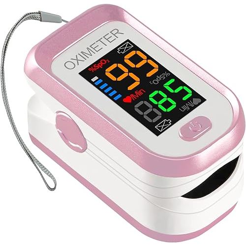 Pulse Oximeter Fingertip, Blood Oxygen Saturation Monitor with Large LED Display, Heart Rate Monitor for Adults, Fingertip Pulse Oximetr, with Lanyard (Rose Gold)