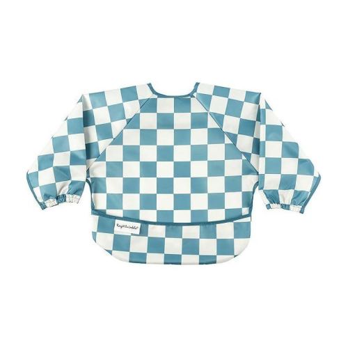 Tiny Twinkle Mess-Proof/Waterproof Long-Sleeve Baby Bib, Machine Washable Smock for Eating (Checkers Blue, Large 2-4 Years)