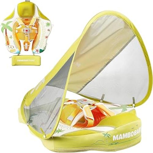 Baby Floats for Pool with Canopy Removable Sun Protection Canopy Mambobaby Float Non Inflatable Upgrade Add Tail Avoid Flip Waterproof Skin-Friendly Infant Swim Float 3-24 Months