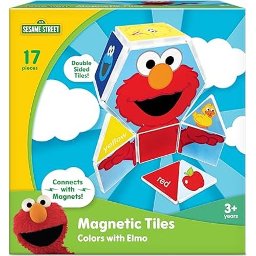 CreateOn “Sesame Street” Toys, Magnetic Kids’ Building Tiles from “Sesame Street” Books, Colors with Elmo Magnet Tiles, Educational Toys for Ages 3+, 17 Pieces