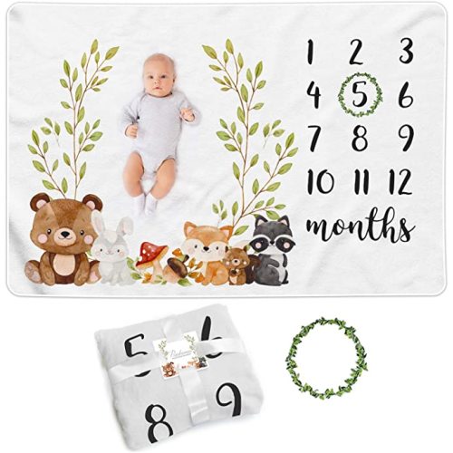 Baby Monthly Milestone Blanket Boy or Girl Woodlands Baby Milestone Blanket Premium Fleece Monthly Baby Milestone Large Size Milestone Blanket for Baby Boy Baby Photo Blanket