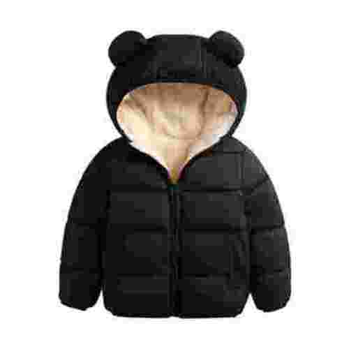 Qtinghua Toddler Baby Boy Girl Hooded Coat Cute Ear Long Sleeve Zipper Jacket Winter Warm Outerwear Tops Black 3-6 Months
